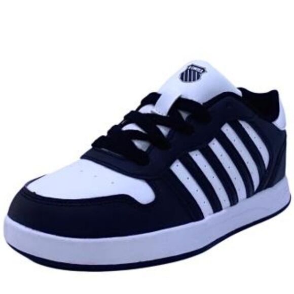 BRAND NEW K-SWISS KID UNISEX BLACK & WHITE COURT PALISADES SNEAKERS - Picture 1 of 16
